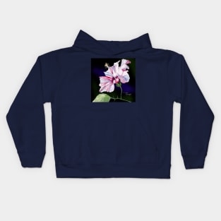 Pale Pink Hibiscus against a dark background Kids Hoodie